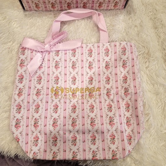 NEW LOVESHACKFANCY X SUPERGA Floral TOTE with ribbon bow. - Picture 2 of 5
